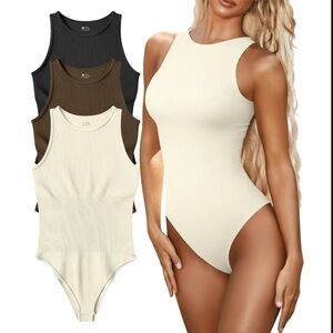 Women's Sleeveless Ribbed Bodysuit - Black, Brown, white